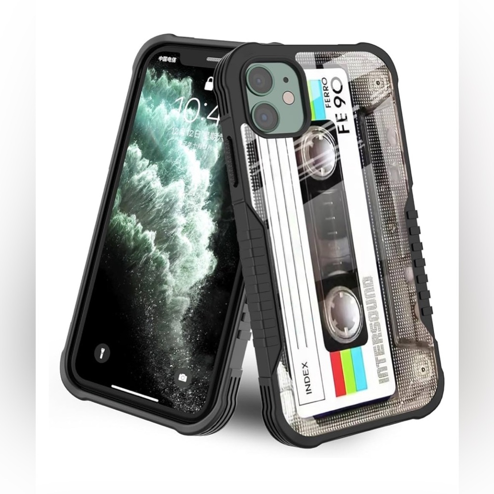 iPhone 12 Pro Case. Retro Cassette Tape Design. Military Grade/Shockproof Bumper